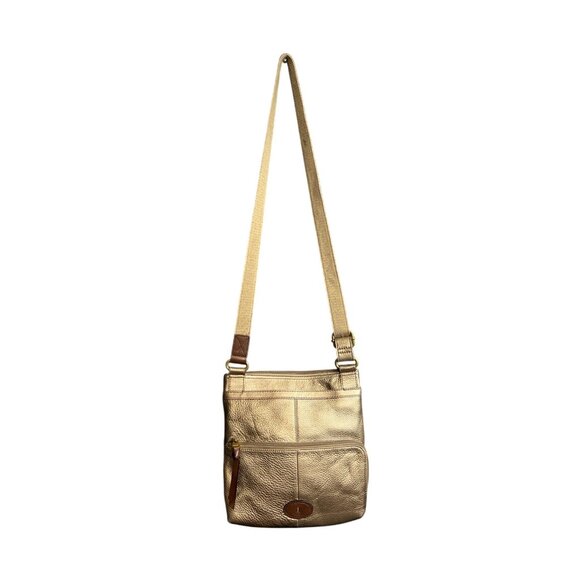 Fossil Metallic Gold Leather Double-Sided Messenger Bag - Picture 3 of 13